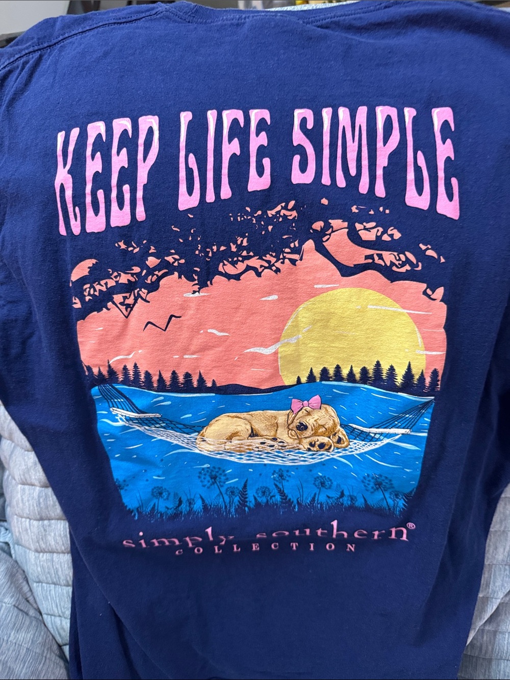 Simply Southern Navy Tee with Pink & Yellow Sunset Graphic
